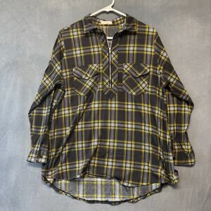Me & U Plaid Zip Shirt XL Black Yellow Grunge Flannel Top Rockabilly Half Zip